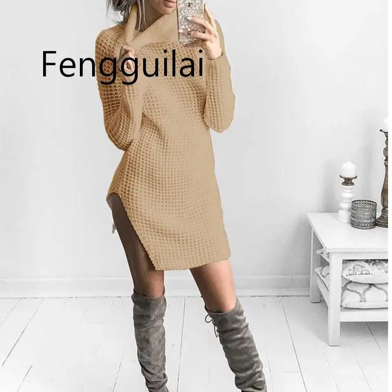 

2020 Autumn Sweater Women Turtleneck Warm Bodycon Sweaters Soft Long Sleeve Slim Winter Warm Casual Dresses Sexy Knitted Dress