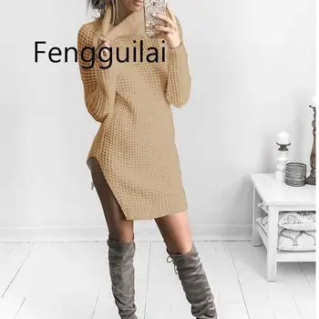 

2020 Autumn Sweater Women Turtleneck Warm Bodycon Sweaters Soft Long Sleeve Slim Winter Warm Casual Dresses Sexy Knitted Dress
