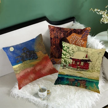 

Classical Scenic Printing Cushion Cover Mountain Flower Pattern Decorative Pillow Covers 45*45cm Throw Pillows Cases Home Decor