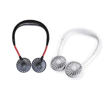 

2 Pcs Multi-Functional Rechargeable Hanging Mini Fan Head Neckband Fan Portable Mini Usb Fan Air Cooling Fan for Home, Black & W