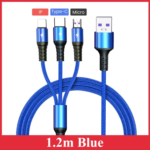 in 1 5A Super Fast Charging USB Cable for Huawei For iPhone 13 12 11 Pro Fast Charger 8 Pin Micro USB Type C Cable for Samsung