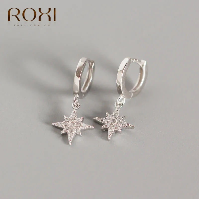 ROXI, новинка, изящные маленькие серьги со звездой, снежинка, рождественские серьги для женщин, ювелирное изделие, 925 пробы, серебряные серьги-гвоздики - Окраска металла: Платиновое покрытие