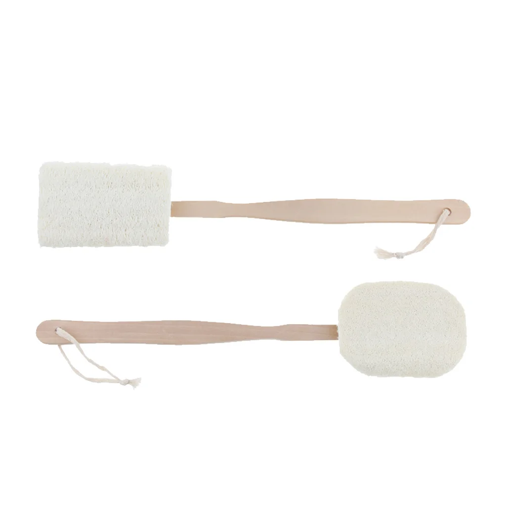 Natural Loofah Detachable Long Wood Handle Bath Shower Back Scrubber Exfoliating Sponge Scrub Puff