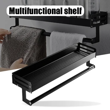 

Black Aluminum Bathroom Shelf Wall Mounted Square Shampoo Shelf Cosmetic Shelves Kitchen Storage Shelf Rack Organizer --
