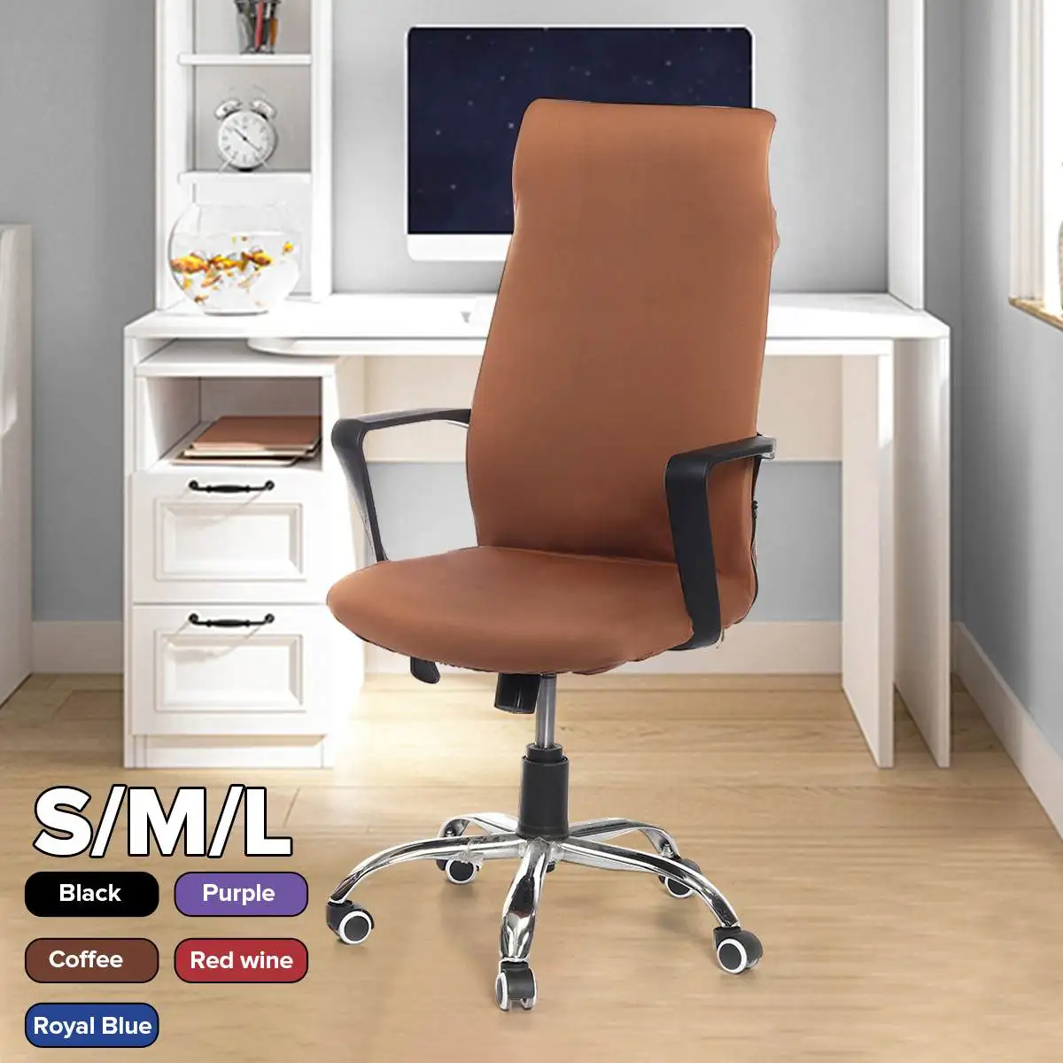 Solid Color Spandex Computer Chair Cover Office Seat Covers Slipcover Removable 