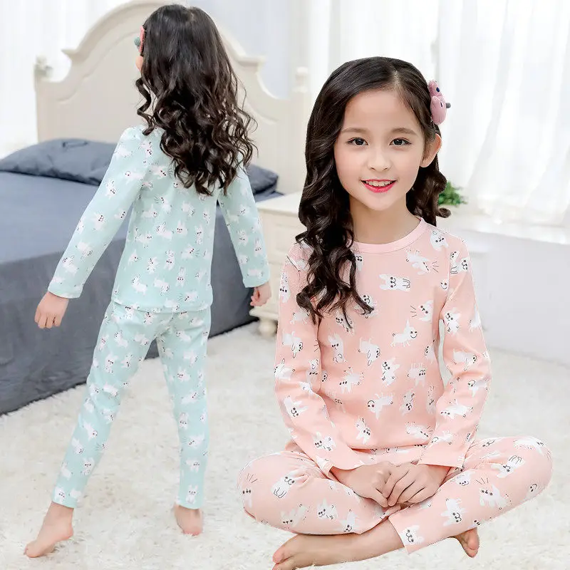 

100 Cotton Pajamas Set for Children Kid's Home Clothes Girls Cute Cat Cartoon Long Sleeved Sleepwear 2019 New Style Clothing Set