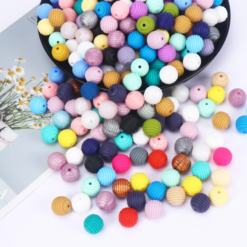 

100Pcs/Lot Baby Teething Round Spiral Silicone Beads Food Grade Beads DIY Threaded BPA Free 15mm Beads Baby Teethers Beads