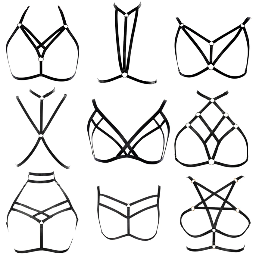 Черная обвязка для тела, сексуальное женское белье, укороченный топ, бюстгальтер в клетку, эластичная регулировка бретелей, бюстгальтер для танцев, для женщин, 2 шт./упаковка