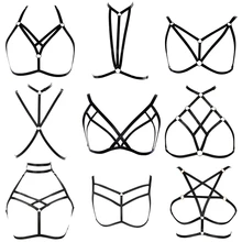 Черная обвязка для тела, сексуальное женское белье, укороченный топ, бюстгальтер в клетку, эластичная регулировка бретелей, бюстгальтер для танцев, для женщин, 2 шт./упаковка