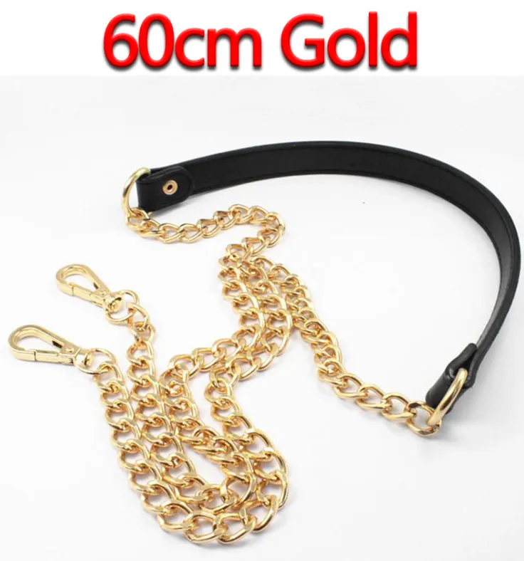 60cm Gold Сменный ремешок для сумки на плечо DIY 60 см-160 см, черная ручка из искусственной кожи «сделай сам» с золотыми, серебряными, темно-красными, бронзовыми металлическими цепочками - Цвет: 60cm Gold