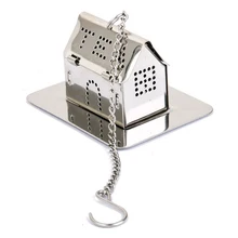House Shape Stainless Steel Tea Infuser Strainer with Tray Silver