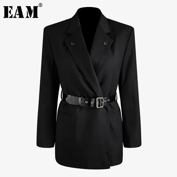 

[EAM] Women Black Backless Split Temperament Blazer New Lapel Long Sleeve Loose Fit Jacket Fashion Spring Autumn 2020 SB84901