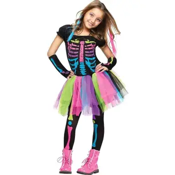 

FUNKY Punk skull dress skirt fashion Skeleton rainbow skeleton ghost dress Fancy dress Halloween halloween decoration dropship