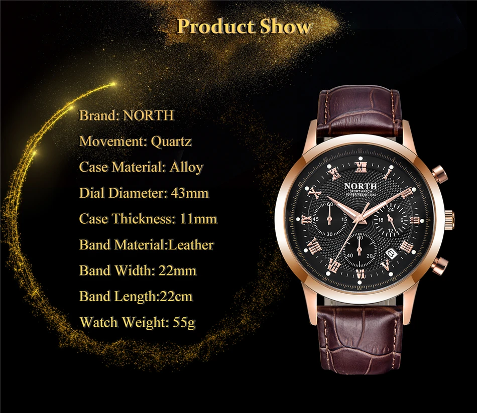 Северная Новая мода Для мужчин, с хронографом, спортивные, военные кварцевые часы Водонепроницаемый кожа Повседневное деловые мужские часы Relogio Masculino