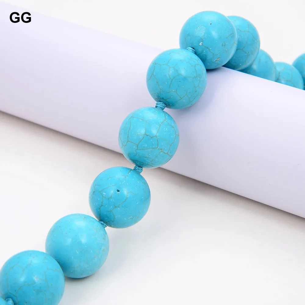 GuaiGuai Jewelry 20" Natural 20MM Blue Turquoises Gems Stone Necklace - 6