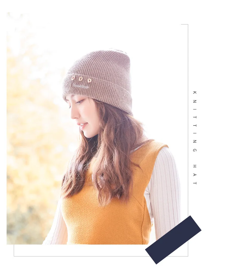 

DYROREFL Knitted Wool Hat Lady Autumn And Winter Plus fFeece Thicken Keep Warm Simple Korean Outdoor Versatile Head Cap B36