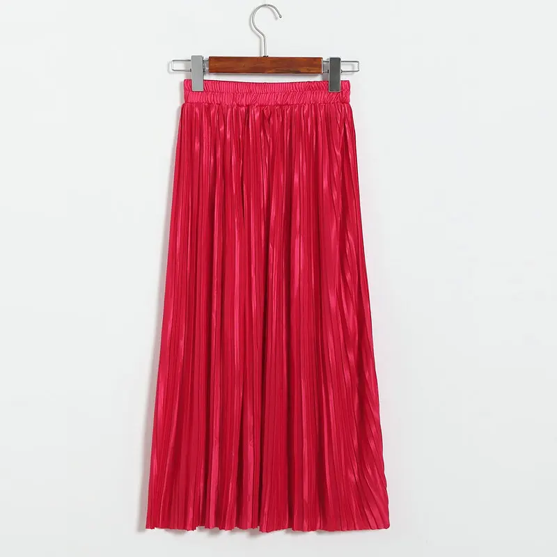 Neophil Высокая талия плиссированные женские миди юбки расшитые блестками зима Повседневный стиль мода леди твердая базовая юбка Longa Saia S2893 - Цвет: Красный