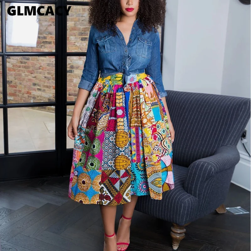 Женская плиссированная юбка с высокой талией в стиле ретро Harajuku плюс размер Boho пляжная Праздничная юбка миди