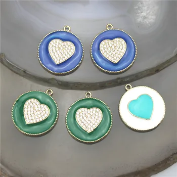 

24mm 10pcs/lot Heart shape cz enamel pendant charm,cubic zirconia micro pave charm pendant,fashion cz necklace component