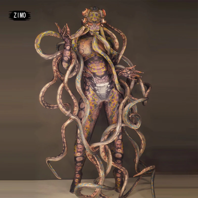 GOGO Halloween costume party horror thriller alien Octopus lifelike jumpsuit stage performance dancer festival outfit drag queen