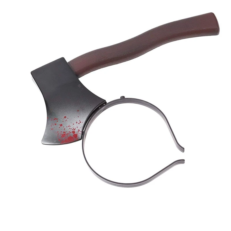 Plastic Hatchet Across the Head Halloween Cross Head Ax Hairband Headband Bloody Plastic Party Halloween Decoration Costumes(Ha