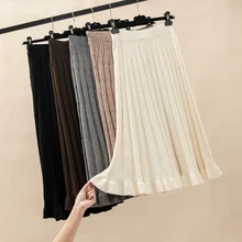 Женская длинная юбка-свитер зимняя женская плиссированная юбка с оборками Макси трикотажная Высокая талия теплая элегантная Saias Jupe Femme