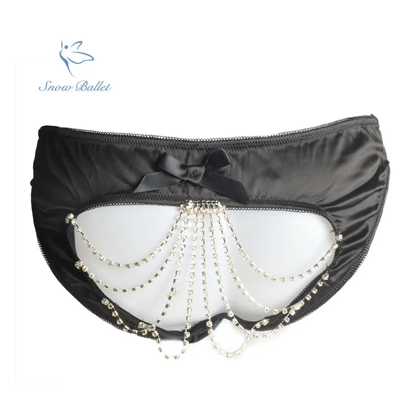 black satin mid rise waist brief back big hole nacklace sexy lingerie women's underwear intimates free shipping young lady | Женская