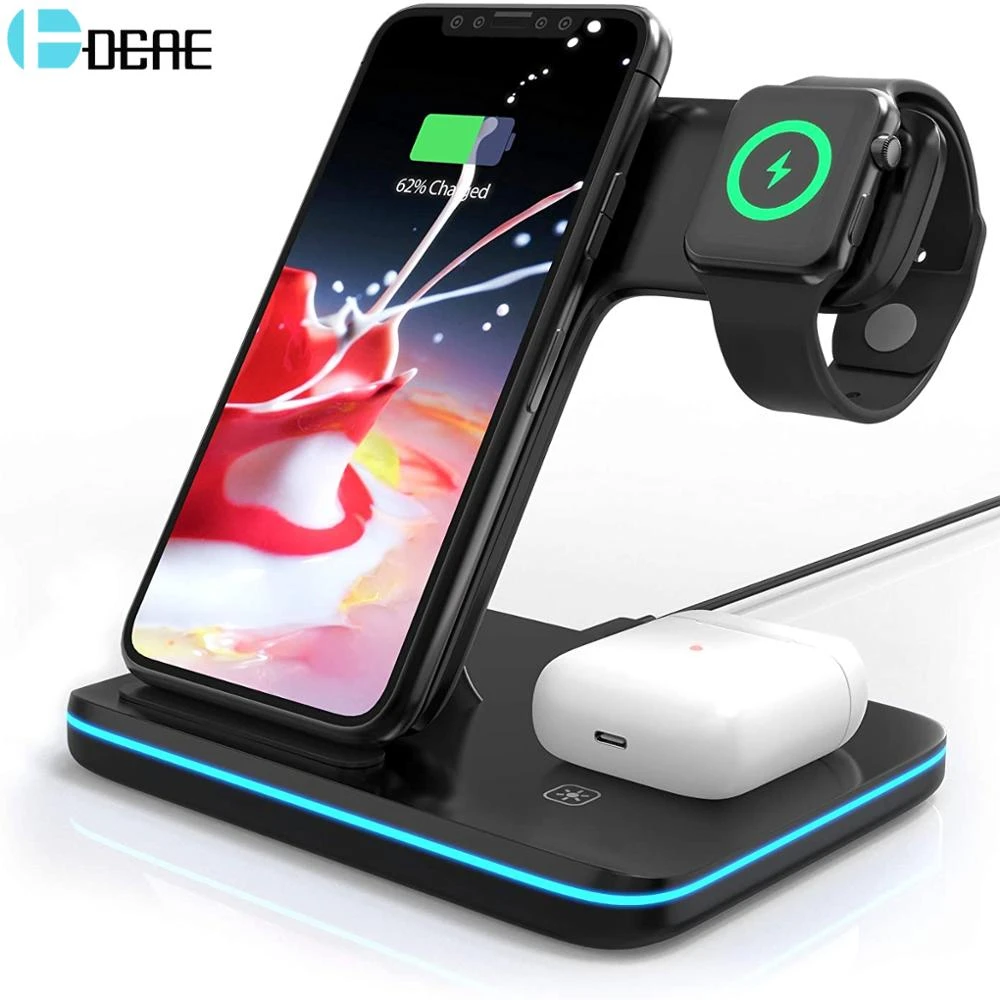 3 In 1 Qi Wireless Charger Stand For Apple Watch Se 6 7 Airpods Pro 15w  Fast Charging Dock Station For Iphone 13 12 11 Xs Xr X 8 - Wireless  Chargers - AliExpress