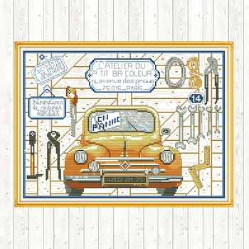 

Repair Garage Wall Home Decor Patterns Cross Stitch Kit DIY Needlework Crafts 14CT 11CT Cotton Thread Embroidery Needlework Sets