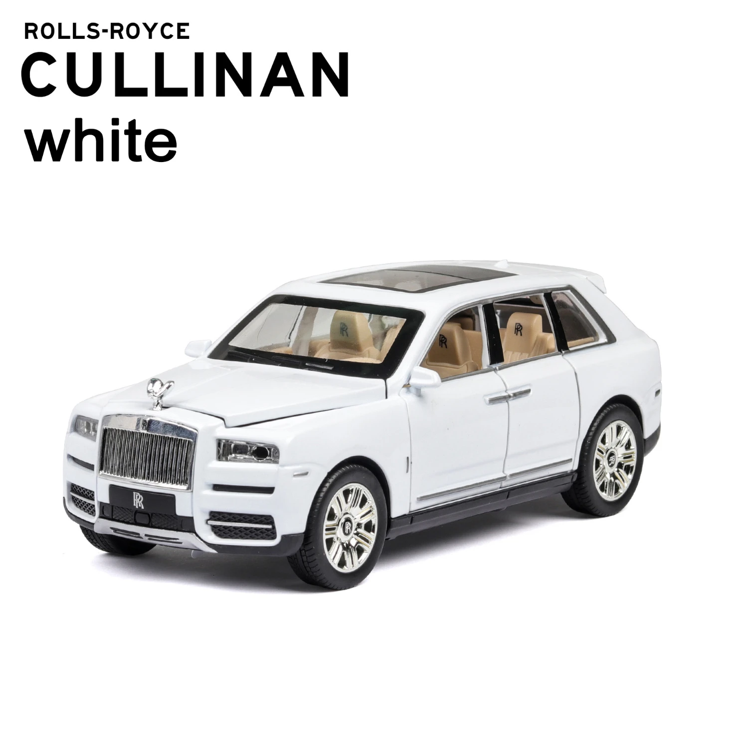 1:24 Rolls Royce Cullinan, модель автомобиля из сплава, большой размер, имитация внедорожника, металлическая модель автомобиля, светильник со звуком, вытяжка, 6 дверей - Цвет: White