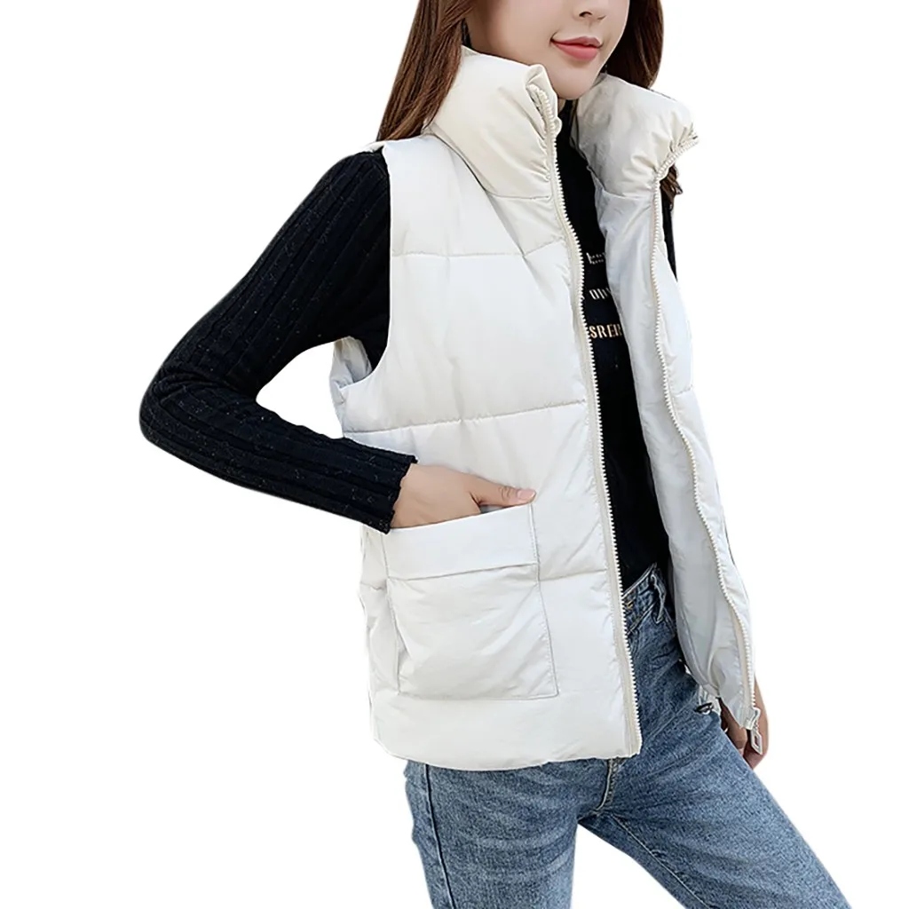 Manteau femme, модное зимнее пальто для женщин, однотонное, без рукавов, на молнии, зима, осень, теплая куртка, пальто, жилет, ropa mujer, ropa mujer