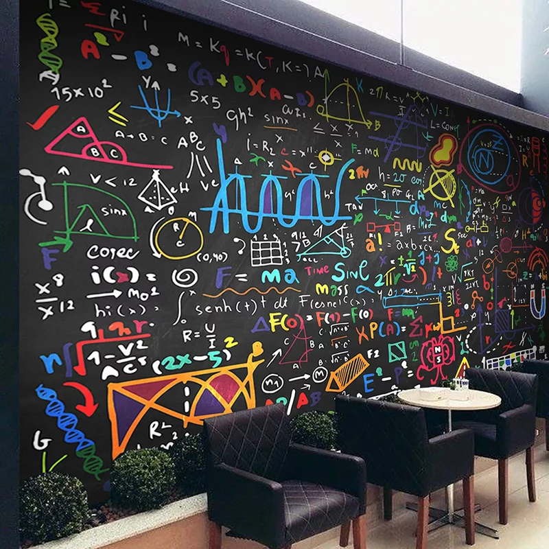 

Modern Creative Wallpaper 3D Colored Chalk Math Formula Blackboard Photo Wall Murals Restaurant Cafe Kids Bedroom Wall Stickers