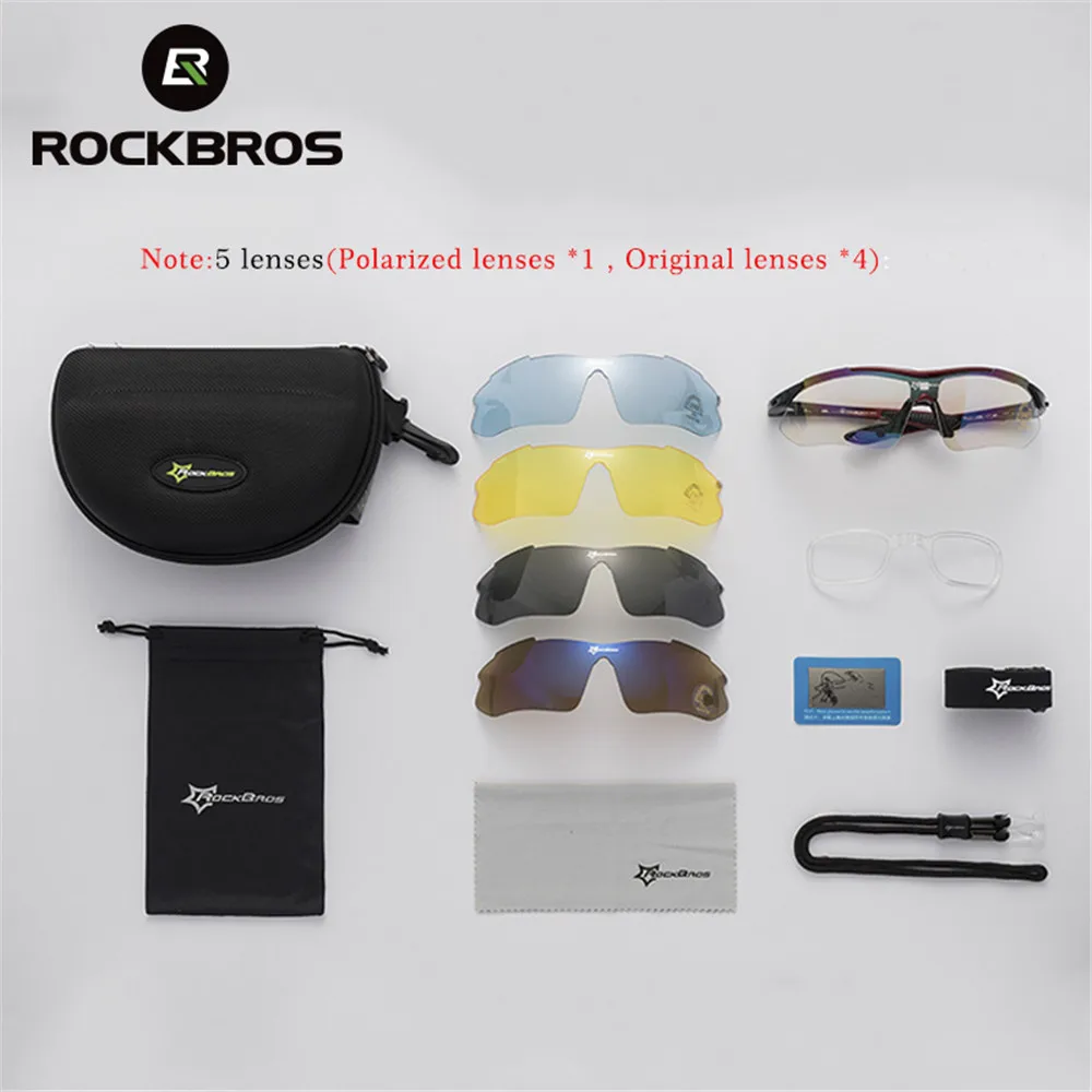 ROCKBROS, поляризационные спортивные мужские солнцезащитные очки, очки для шоссейного велоспорта, унисекс, MTB, для езды на велосипеде, защитные очки, очки с 5 линзами