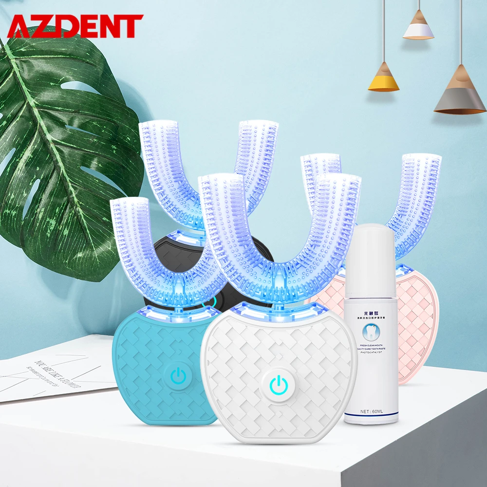 

AZDENT3D Blue Light Ultrasonic U Type Electric Toothbrush USB Rechargeable Teeth Whitener Cleaner 60ml Liquid Powder Toothpaste