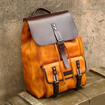 

2020 New Mens Cow Leather Backpack Large Capacity Backpack Travel Bag Vintage Brown Handbag Leather Duffle Bag