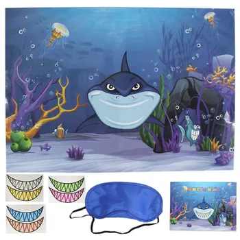 

Besegad Funny Pin The Teeth on The Shark Game Kit Includes Poster 6 Sticker 1 Eye Mask for Ocean Theme Birthday Party Supllies