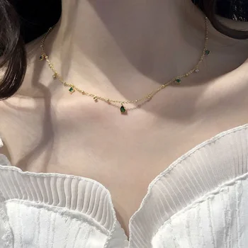

Kili Water Drop Green Zircon Choker Vintage Luxury Necklace for Women Chic Elegant Style Necklace for Festival Jewelry