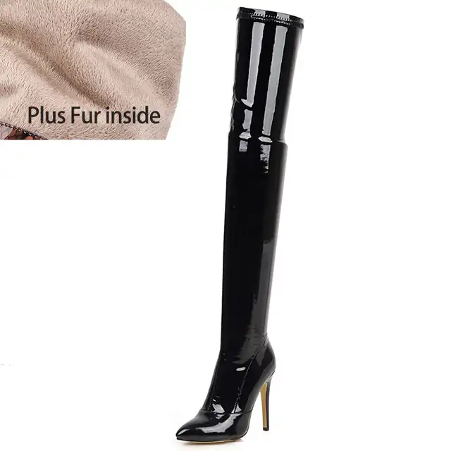 shiny leather thigh high boots