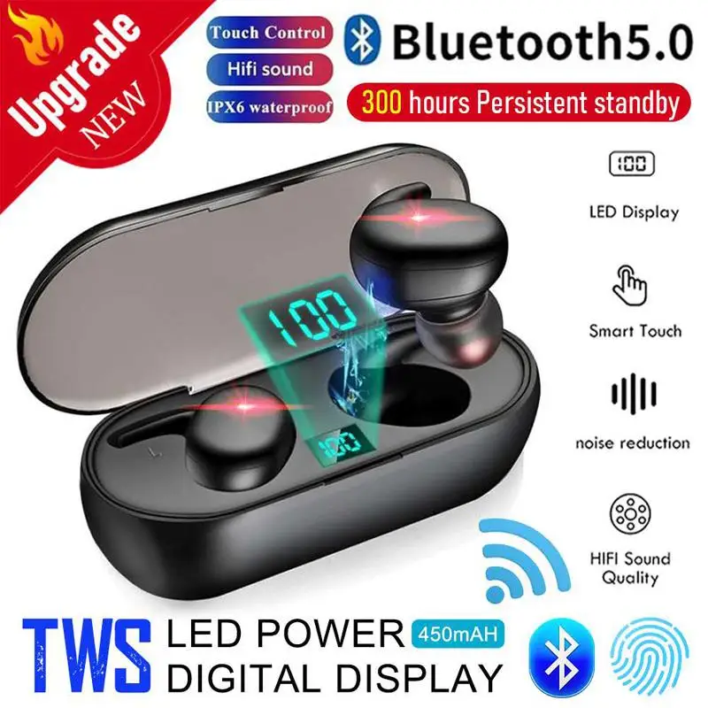 TWS Wireless Bluetooth 5 0 Smart Fingerprint Touch Headphone Headset With Charging Box HIFI Mic Active Noise Cancelling Headset