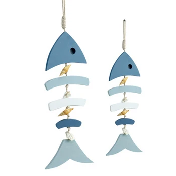 

1 Pc Creative Mediterranean Style Room Decoration Wooden Crafts Blue White Fish Hanging Ornaments Wall Decor For Children's Room