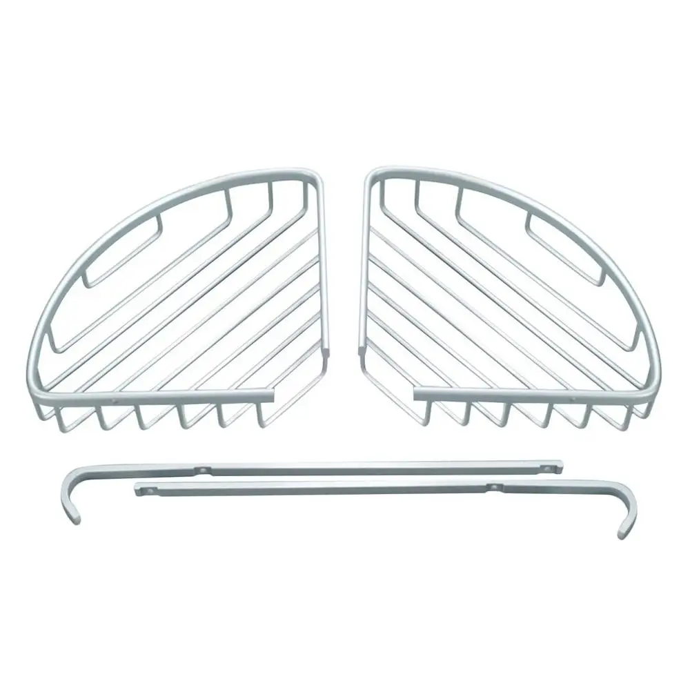 Double Tiers Triangle Shower Basket Bathroom Corner Shelf Aluminum Storage Rack Organizer Holder with Towel Hook