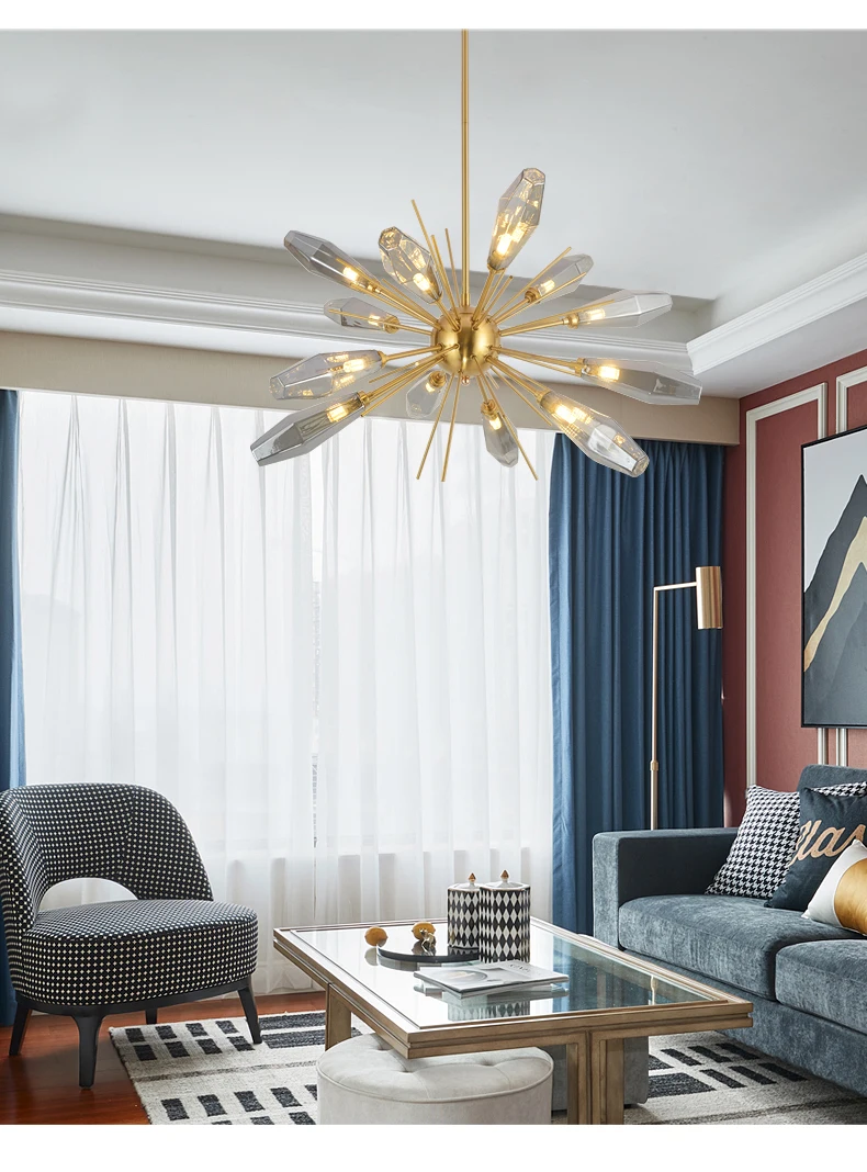 Nordic postmodern home living room lighting led modern minimalist light luxury gold molecular creative glass chandelier