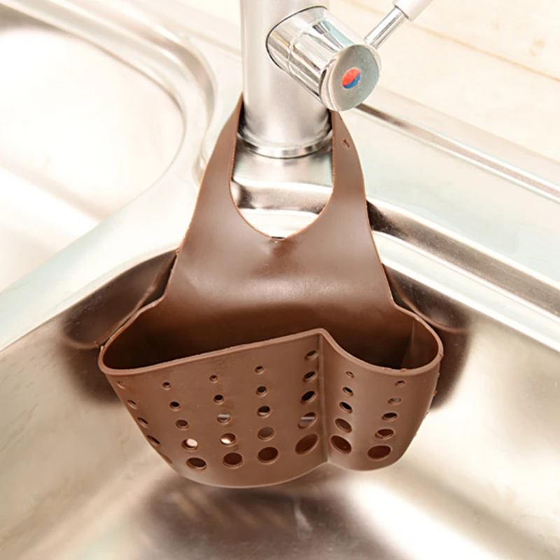 Домашняя Экологичная губка для кухонной раковины подвесная корзина для хранения Регулируемая кнопка типа стока кран корзины для хранения - Цвет: Коричневый