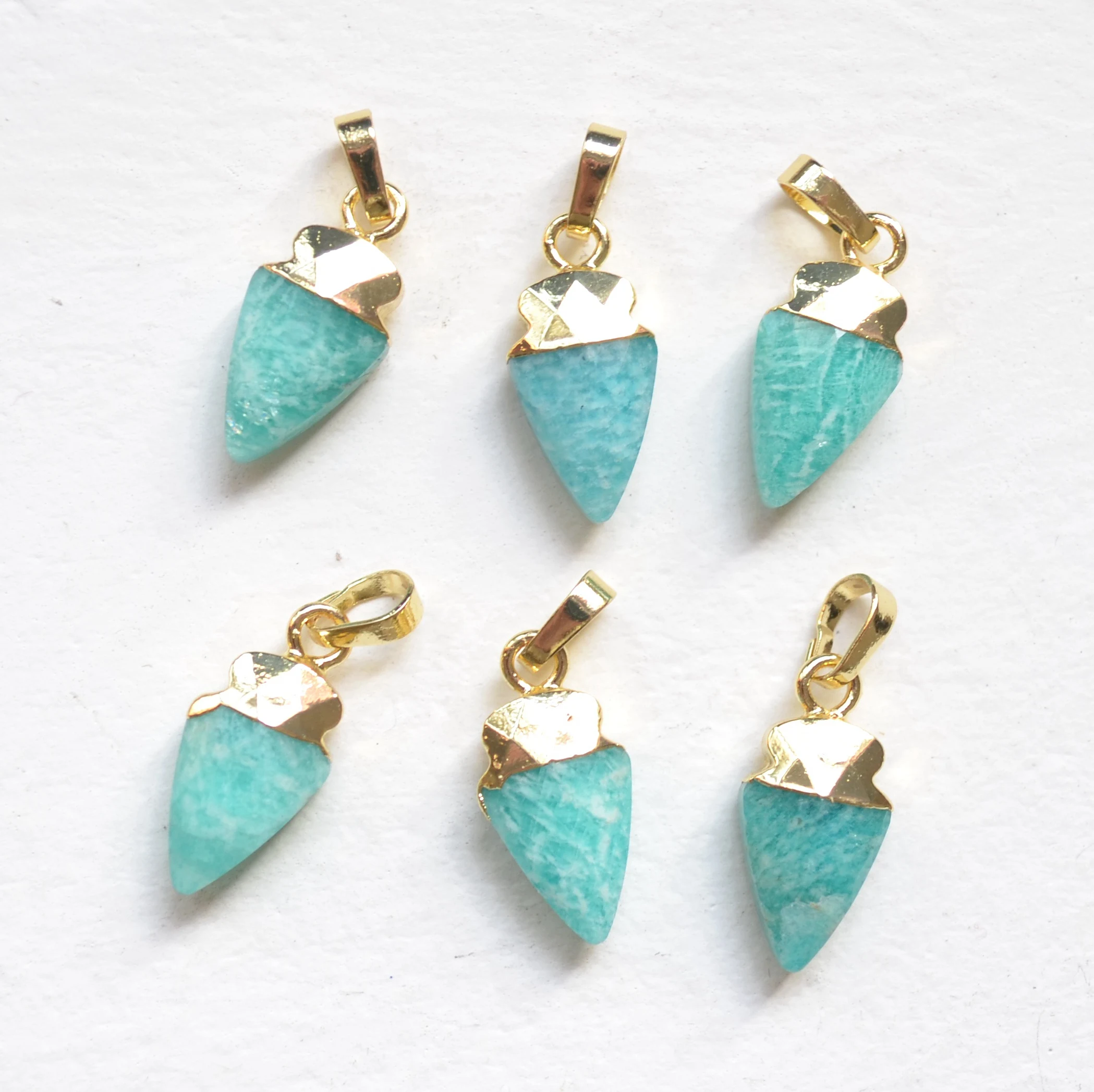 Small size cutted arrow shape Amazonite pendants with gold electroplated edges-amazonite charm for jewelry making