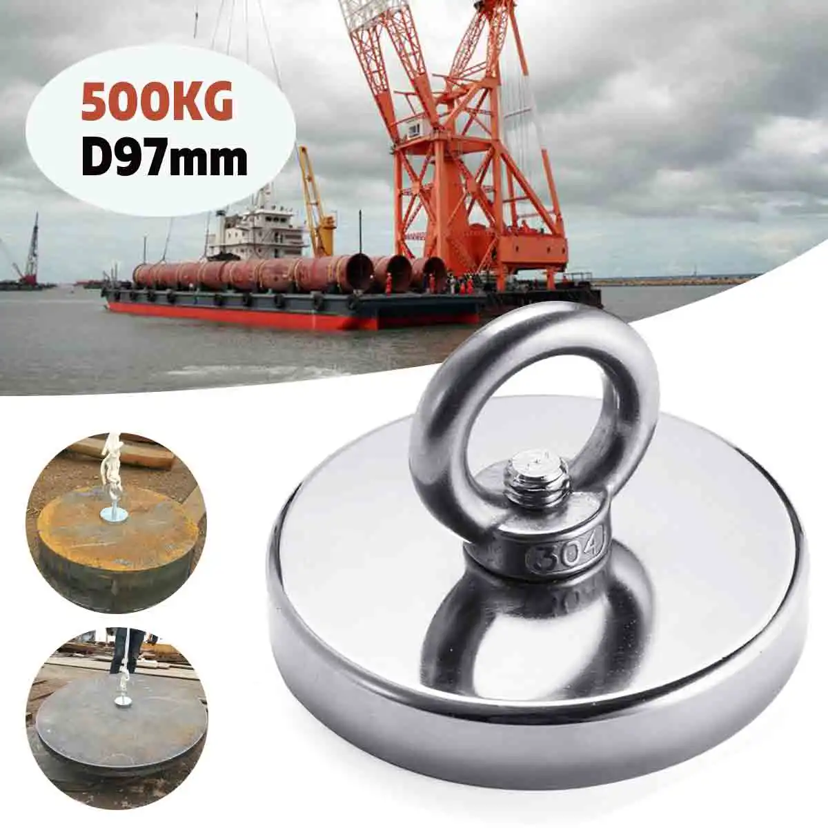 

500Kg D97mm Neodymium Strong Salvage Magnet Pot Hook D97mm Deep Sea Salvage Fishing Metal Treasure Holder Detect Pulling Magnet