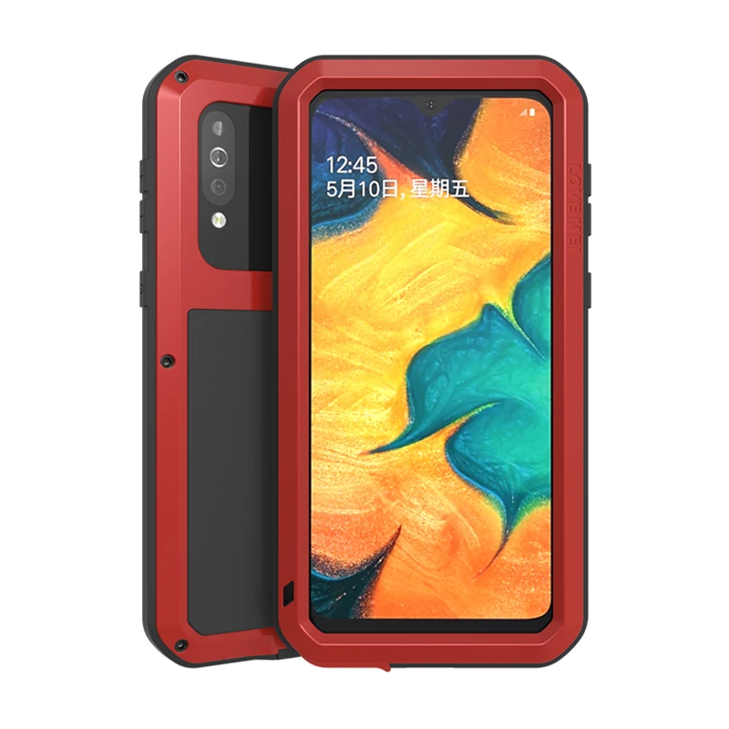 Красный Для SS A40s LOVE MEI металлический алюминиевый чехол для samsung Galaxy A40s мощный армированный открытый противоударный водонепроницаемый чехол - Цвет: Красный
