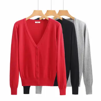 6XL Plus Size Women Knitted Cardigan Coat Solid Color Red Winter Casual V-Neck Long Sleeve Crochet Knit Sweater Coat Female Top 1