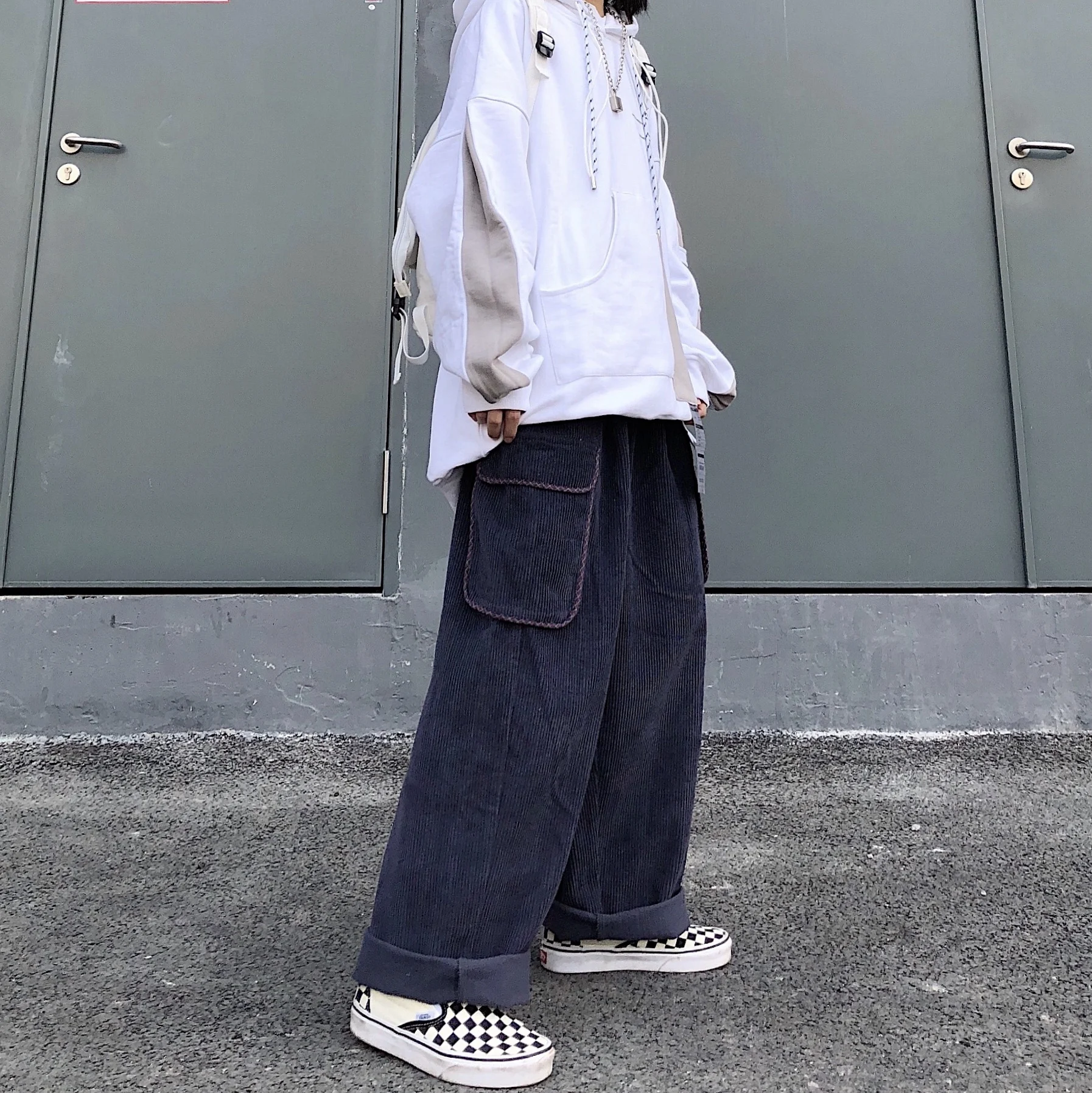 Уличная одежда Harajuku, вельветовые фиолетовые белые эластичные штаны с высокой талией, Свободные мешковатые брюки-карго с карманами, спортивный костюм, корейский широкий