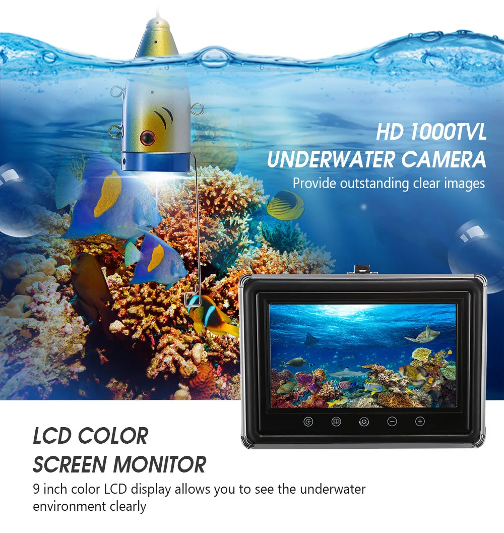 Eyoyo 9 Inch 1000TVL underwater camera for fishing infrared Fish Finder 15pcs White LED + Infrared Lamp Fishfinder ecoscandaglio