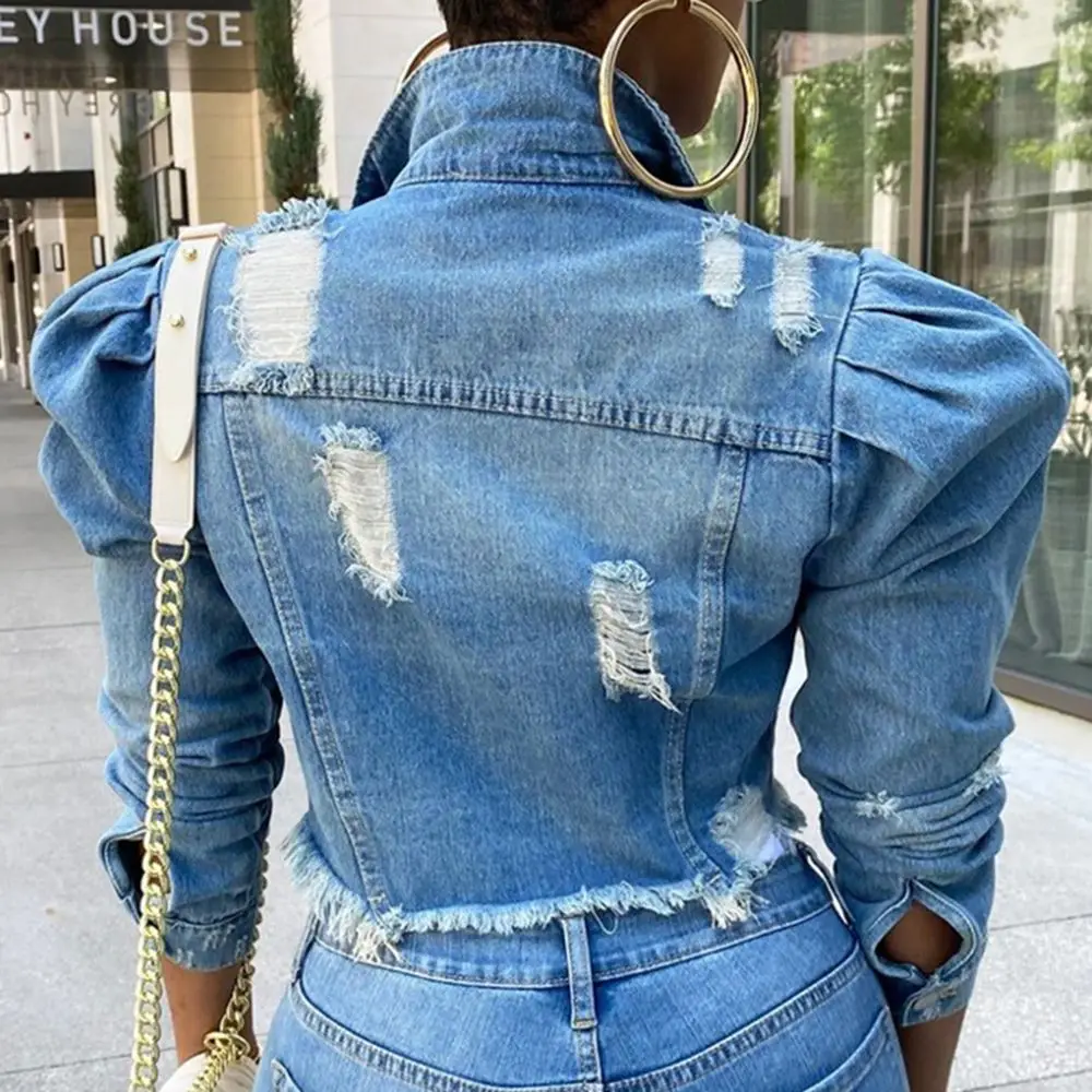 Autumn Women Sexy Ripped Denim Jackets 